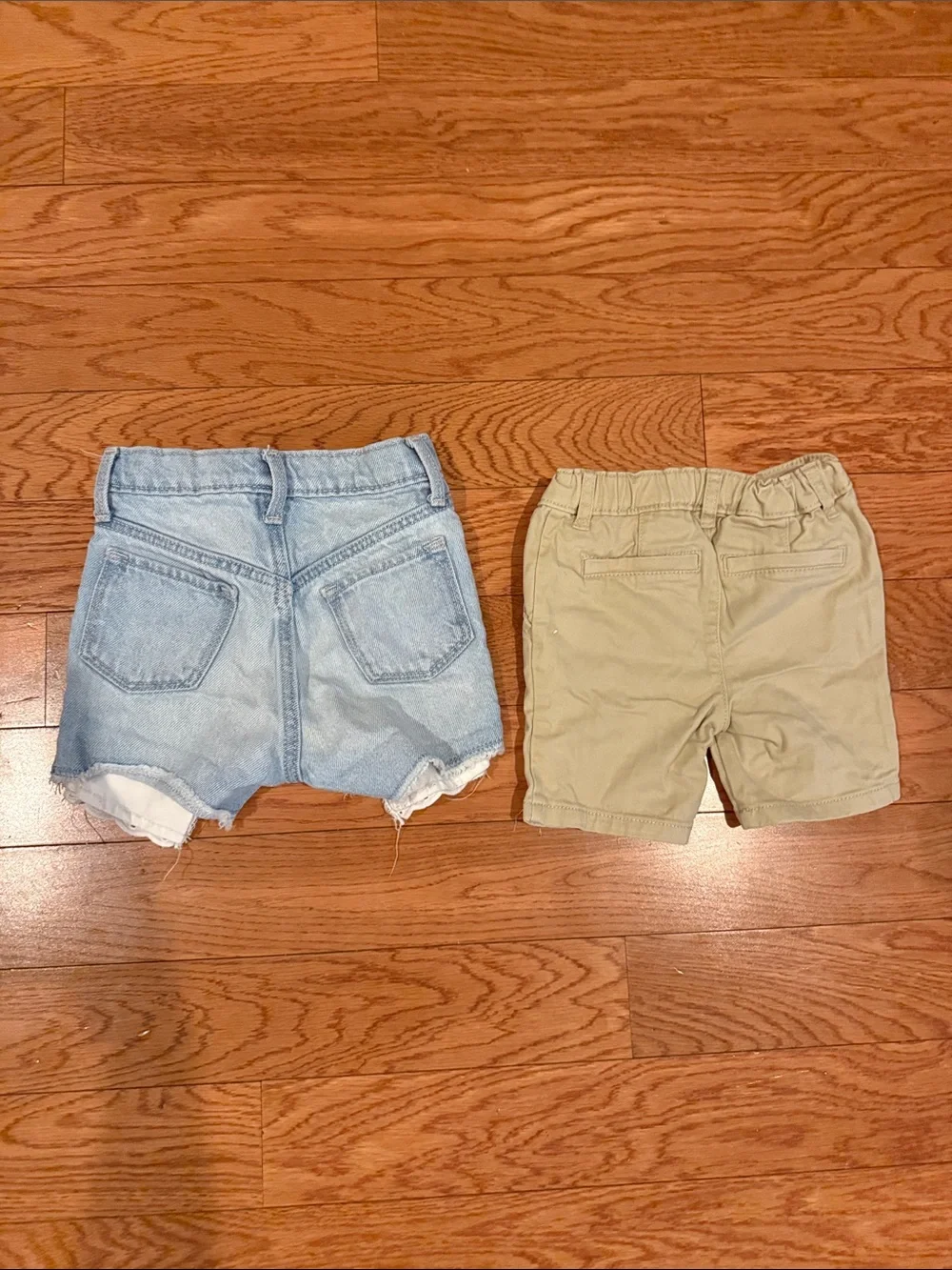 2 Old Navy Light Blue Denim Lace-Trim Shorts 3t & Khaki Pull-On Shorts 2t